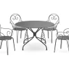 Metalen Tuineethoek Met Gietijzeren Stijl: Een Tafel D120 Cm En 4 Opstapelbare Fauteuils - Antraciet - Guermantes Van Mylia