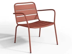 Metalen Tuinmeubelset - 2 Lage Stapelstoelen En Een Bijzettafel - Terracotta - Mirmande