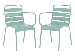 Metalen Tuinsalon Mirmande - Tafel D110 Cm + 4 Stapelbare Fauteuils - Amandelgroen