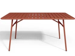 Metalen Tuinset - Tafel L.160 Cm Met 2 Stapelstoelen En 4 Stapelstoelen - Terracotta - Mirmande