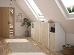 Meubel Voor Onder Een Hellend Dak 1 Deur En 1 Nis - Wit En Naturel - Adezio