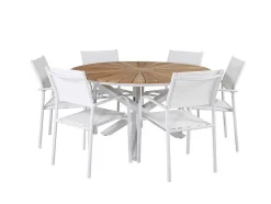 Mexico Tuinmeubelset Tafel O140Cm En 6 Stoel Santorini Wit, Naturel.