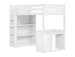 Mezzaninebed 90X200 Cm - Met Opbergmeubel En Bureau - Massief Hout - Wit