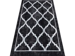 Miro 51639.806 Tapijt Wasbaar Trellis Geruite Antislip - Zwart 200X290 Cm