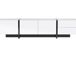 Modern Tv-Meubel 190Cm Met 3 Deuren En 2 Lades - Glanzend Wit & Zwart