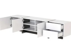 Modern Tv-Meubel 190Cm Met 3 Deuren En 2 Lades - Glanzend Wit & Zwart
