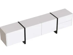 Modern Tv-Meubel 190Cm Met 3 Deuren En 2 Lades - Glanzend Wit & Zwart