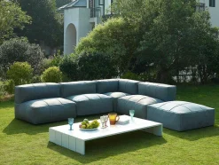 Moduleerbare Tuinzithoek 5 Plaatsen Van Stof: 3 Fauteuils, 1 Hoek, 1 Poef En 1 Salontafel - Antraciet - Livai Van Mylia