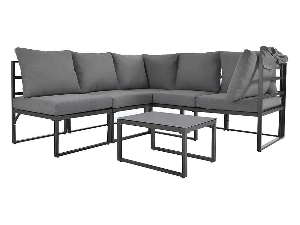 Multifunctioneel Ijzeren Tuinmeubel - Loungebank Met Verstelbare Luifel - 5 Zitplaatsen En 1 Salontafel - Grijs