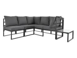 Multifunctioneel Ijzeren Tuinmeubel - Loungebank Met Verstelbare Luifel - 5 Zitplaatsen En 1 Salontafel - Grijs
