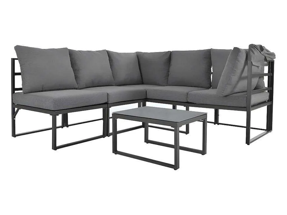 Multifunctioneel Ijzeren Tuinmeubel - Loungebank Met Verstelbare Luifel - 5 Zitplaatsen En 1 Salontafel - Grijs