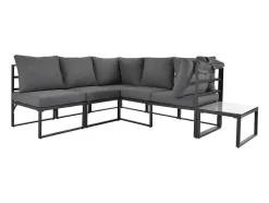 Multifunctioneel Ijzeren Tuinmeubel - Loungebank Met Verstelbare Luifel - 5 Zitplaatsen En 1 Salontafel - Grijs