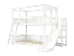 Multifunctioneel Stapelbed Voor Kinderen - Met Ladder En Glijbaan - 2X90X200Cm - Massief Hout - Wit