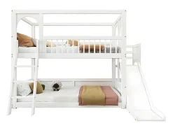 Multifunctioneel Stapelbed Voor Kinderen - Met Ladder En Glijbaan - 2X90X200Cm - Massief Hout - Wit