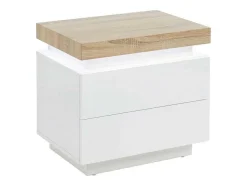 Nachtkastje - 2 Lades - Gelakt Mdf - Met Ledverlichting - Kleur: Wit En Eiken - Halo Ii