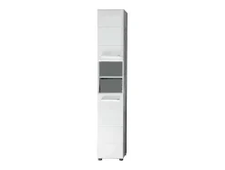 Nanobad Kolomkast Hoog 2 Deuren, 2 Open Vakken Betonsteen Decor, Wit Hoogglans.