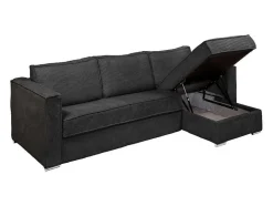 Omkeerbare Express-Hoekslaapbank Van Antracietgrijs Ribfluweel - Bed Met Brede Latten 140 Cm - Matras 14 Cm Loreto