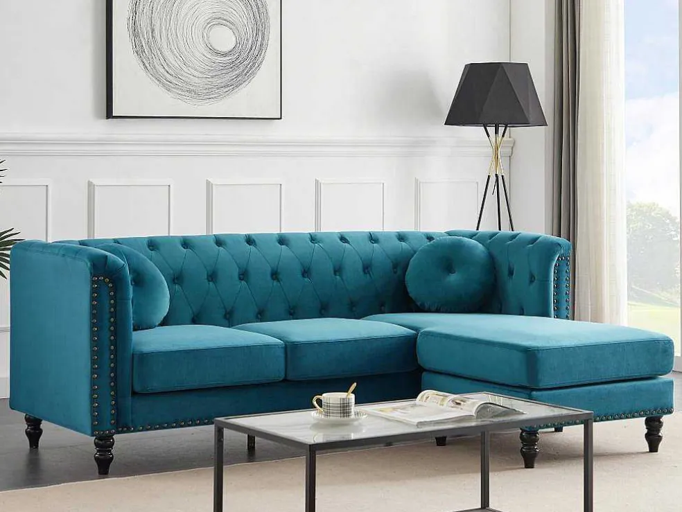 Omkeerbare Hoekbank Van Blauwgroen Velours Turner