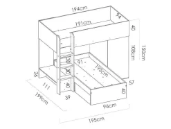 Omkeerbare Hoekstapelbed Ricardo - 2 X 90X190Cm - Opbergruimte - Grijs En Wit + Matras