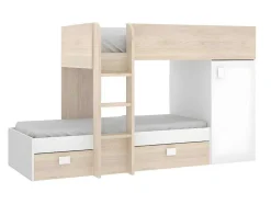 Omkeerbare Hoekstapelbed Ricardo - 2 X 90X190Cm - Opbergruimte - Grijs En Wit + Matras