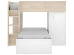 Omkeerbare Hoekstapelbed Ricardo - 2 X 90X190Cm - Opbergruimte - Eiken En Wit