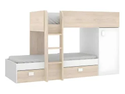 Omkeerbare Hoekstapelbed Ricardo - 2 X 90X190Cm - Opbergruimte - Eiken En Wit