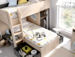 Omkeerbare Hoekstapelbed Ricardo - 2 X 90X190Cm - Opbergruimte - Grijs En Antraciet