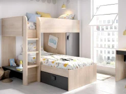Omkeerbare Hoekstapelbed Ricardo - 2 X 90X190Cm - Opbergruimte - Grijs En Antraciet
