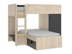 Omkeerbare Hoekstapelbed Ricardo - 2 X 90X190Cm - Opbergruimte - Grijs En Antraciet