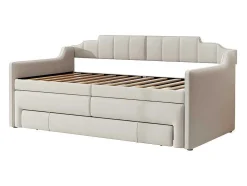 Onderschuifbed 90X200Cm + 90X190Cm - Gestoffeerde Slaapbank Met Lades - Katoenlinnenstof - Beige