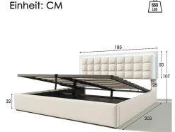 Opbergbed 180 X 200 Cm - Pu Leer - Led'S - Lattenbodem - Wit