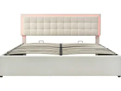 Opbergbed 180 X 200 Cm - Pu Leer - Led'S - Lattenbodem - Wit