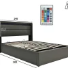 Opbergbed 140X200Cm In Kunstleer Met Led + Lattenbodem - Grijs