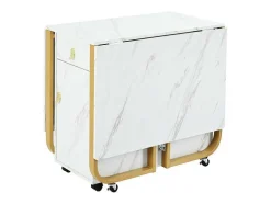 Opklapbare Eettafel Op Wielen - Met Opbergruimte - Wit & Goud