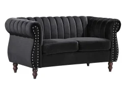 2-Persoons Zwarte Fluwelen Chesterfield Zitbank Trumbo