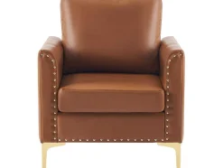 Pu Lederen Fauteuil Met Kussen - Metalen Poten - Bruin