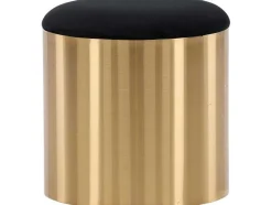 Puff Poef, Hocker O45Cm Velours Zwart, Messing.
