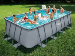 Rechthoekig Grijs Buizenzwembad Met Filterpomp Met Patroon - L549 X D274 X H132 Cm - Zamora