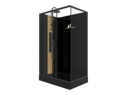 Rechthoekige Hydromassage Douchecabine Met Bamboe - Omkeerbare Installatie - Mat Zwart - L120 X B80 X H225 Cm - Vituna