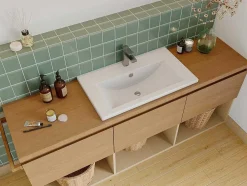 Rechthoekige Voorbouwwastafel Voor Badkamer Van Keramiek - 71,5 Cm - Wit - Yasmac Ii