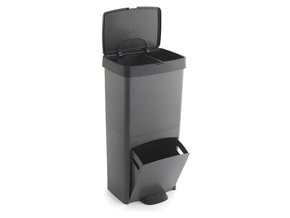 Recyclingvuilnisbak Met 3 Compartimenten - Gerecycled Plastic - 80L - Antraciet - Vanern