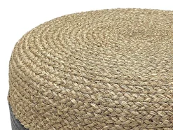 Ronde Poef In Licht En Grijs, Natuurlijk Rotan Lomango