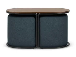 Salontafel + 2 Poefs Van Stof - Naturel En Blauw - Adar