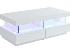 Salontafel Fabio - Wit Gelakt Mdf - Leds - 2 Lades En 2 Nissen