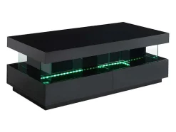 Salontafel Fabio - Zwart Gelakt Mdf - Met Leds - 2 Lades En 2 Nissen