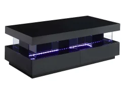 Salontafel Fabio - Zwart Gelakt Mdf - Met Leds - 2 Lades En 2 Nissen