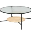 Salontafel Met 1 Plank - Glas, Heveahout En Metaal - Naturel En Zwart - Munita