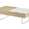 Salontafel Met Afneembaar Tafelblad En 1 Lade - Mdf En Staal - Naturel En Wit - Balun