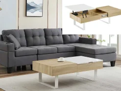 Salontafel Met Afneembaar Tafelblad En 1 Lade - Mdf En Staal - Naturel En Wit - Balun