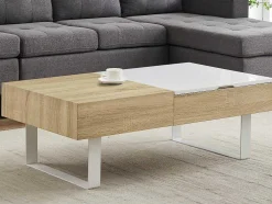Salontafel Met Afneembaar Tafelblad En 1 Lade - Mdf En Staal - Naturel En Wit - Balun